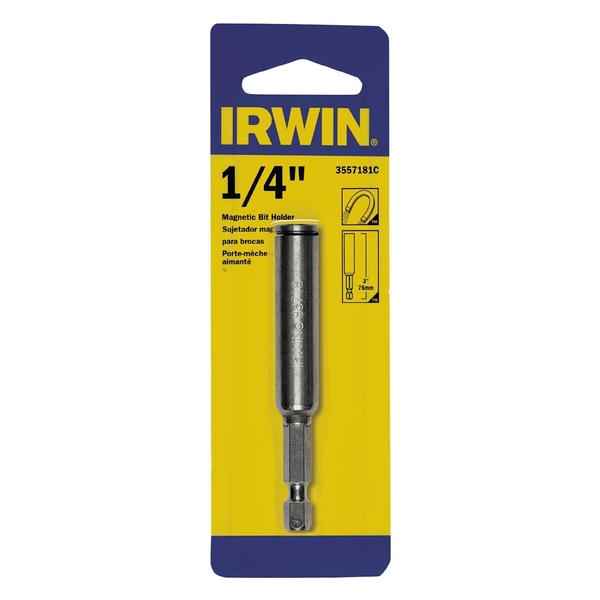 Irwin Magnetic Insert Bit Holder, for 1/4" Bits, 1/4" Hex Shank with Groove, 3" Long, Carded IWAF252C